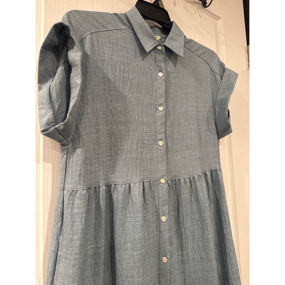 Max Studio London Blue Tiered Maxi Shirt Dress Size M Button Front - Picture 3 of 5